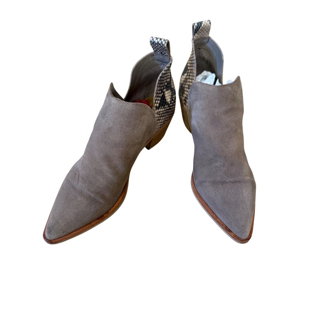 Dolce Vita Gray Suede & Snake Print Ankle Booties With Stacked Heel